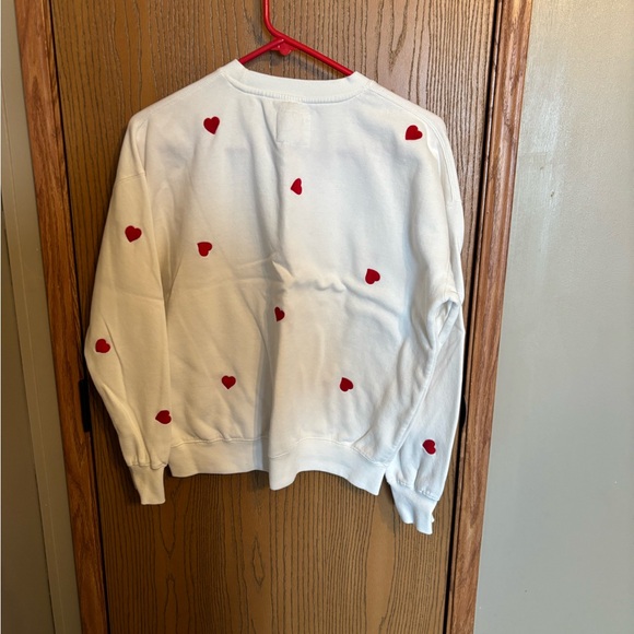 White Crewneck Sweatshirt with Red Heart Accents - Picture 3 of 3